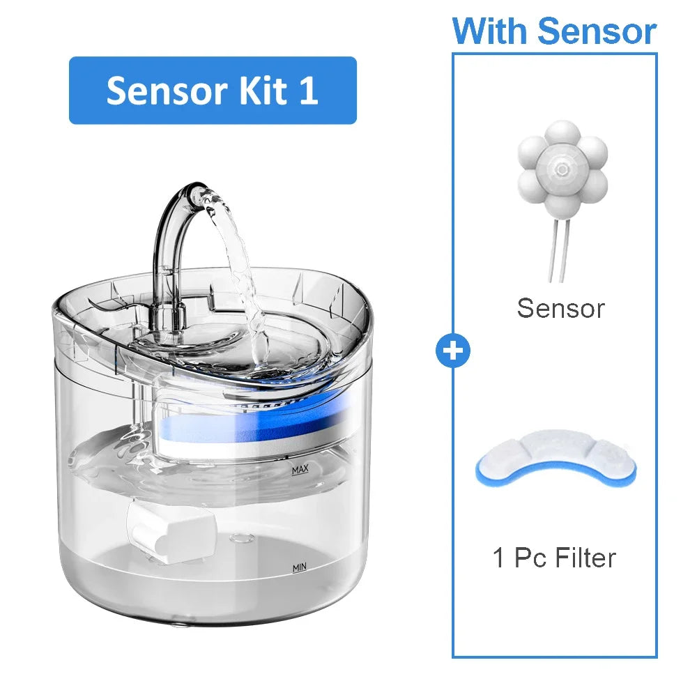 Pet water fountain with automatic filter and sensor, smart dispenser and USB