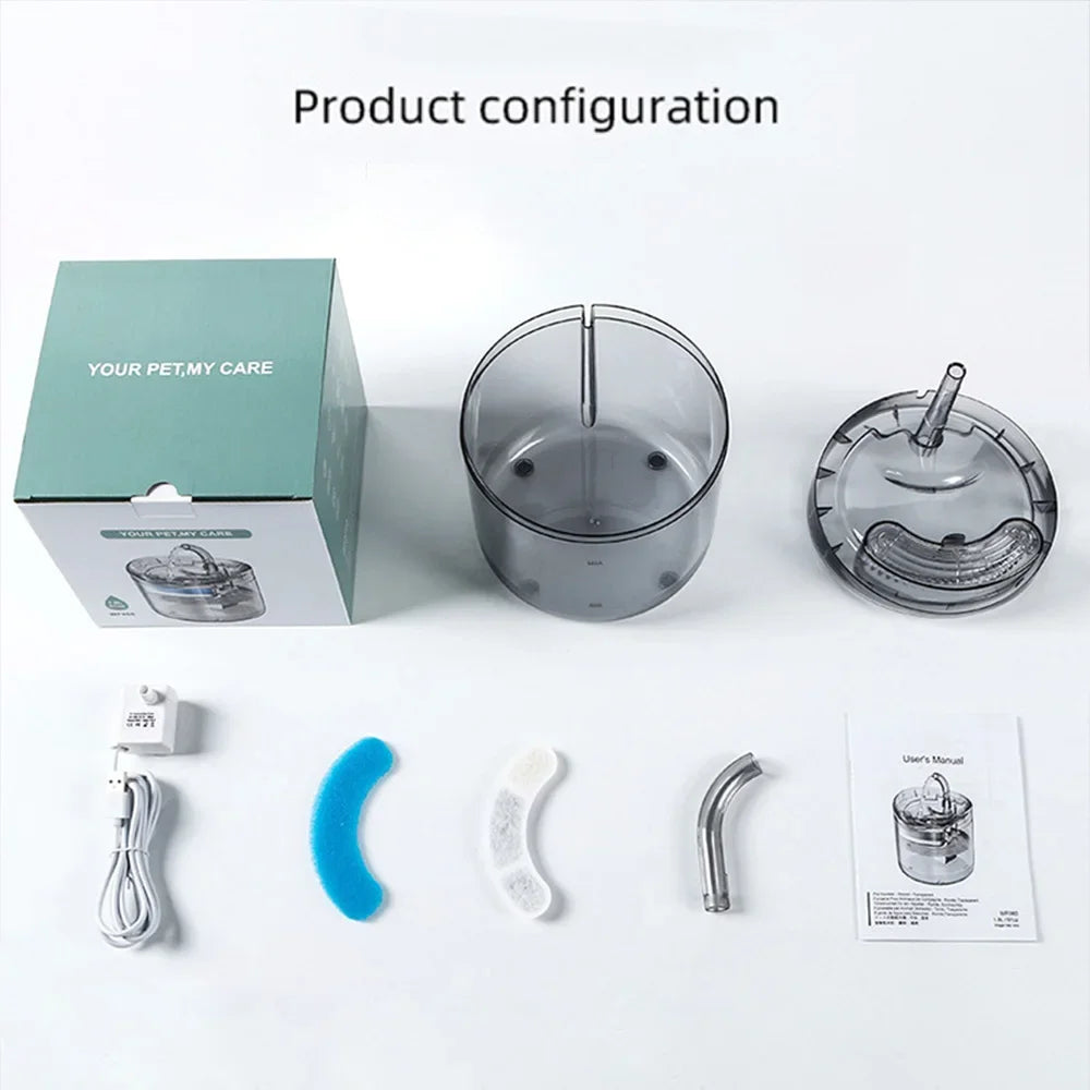 Pet water fountain with automatic filter and sensor, smart dispenser and USB