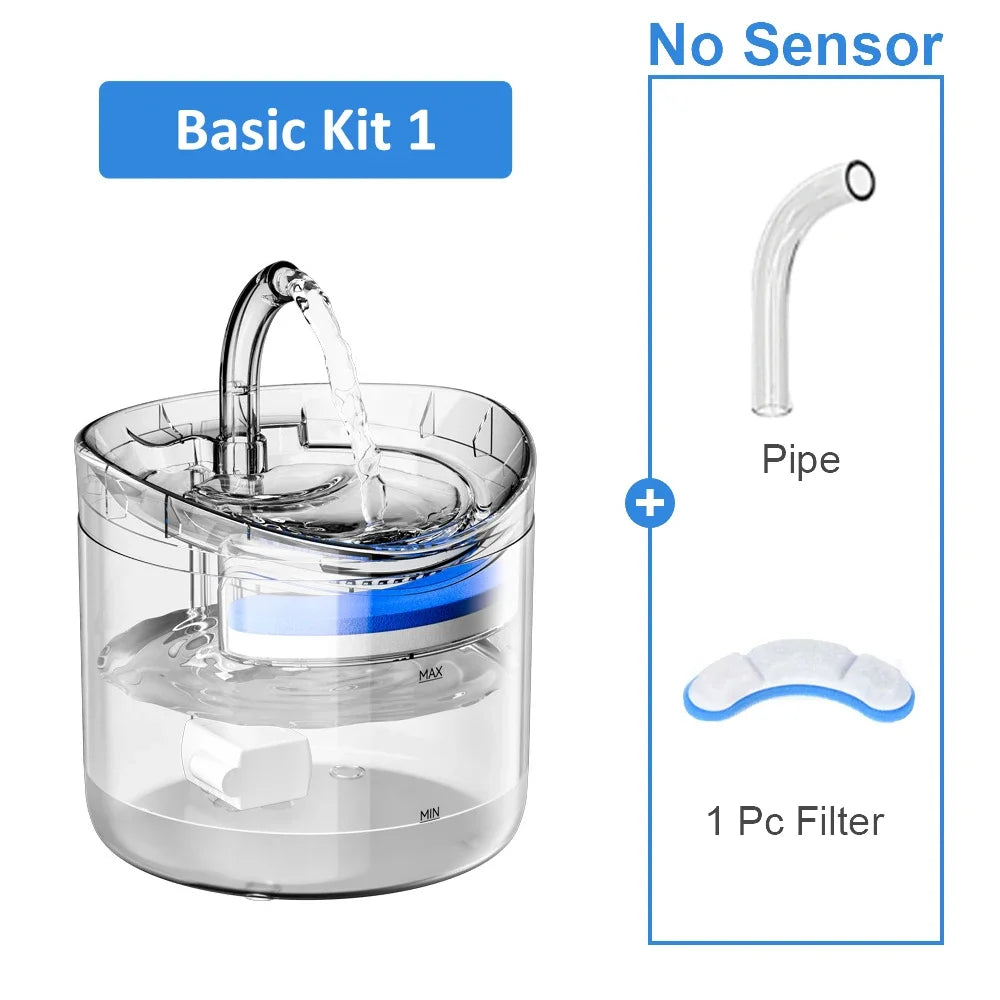 Pet water fountain with automatic filter and sensor, smart dispenser and USB